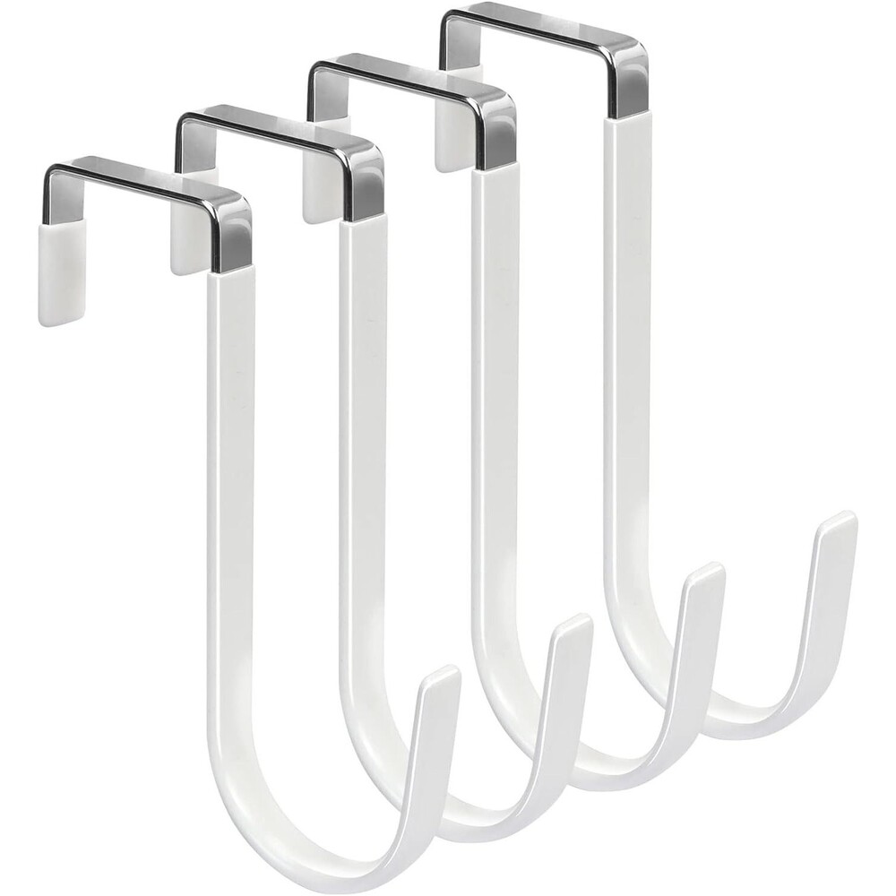 Over The Door Hook, 4 Pack 7.5" Long Door Hooks, White Rubber Surface